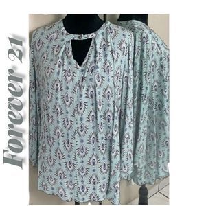 Forever 21 Wide Sleeves Long Sleeve Top Keyhole Opening